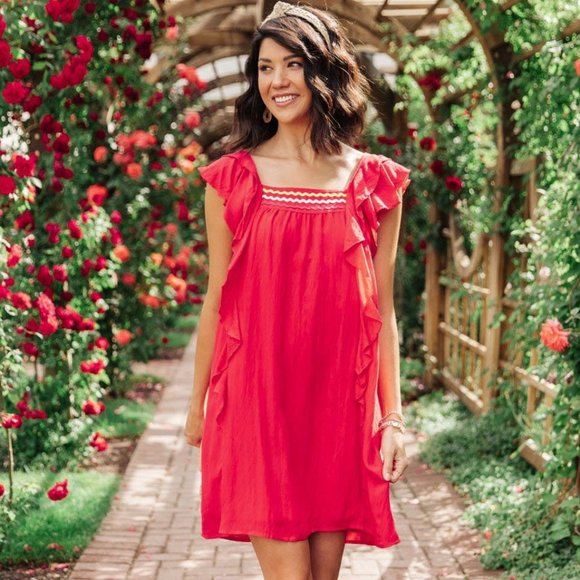 ENTRO Dresses & Skirts - Red Ruffle Sleeveless Dress
